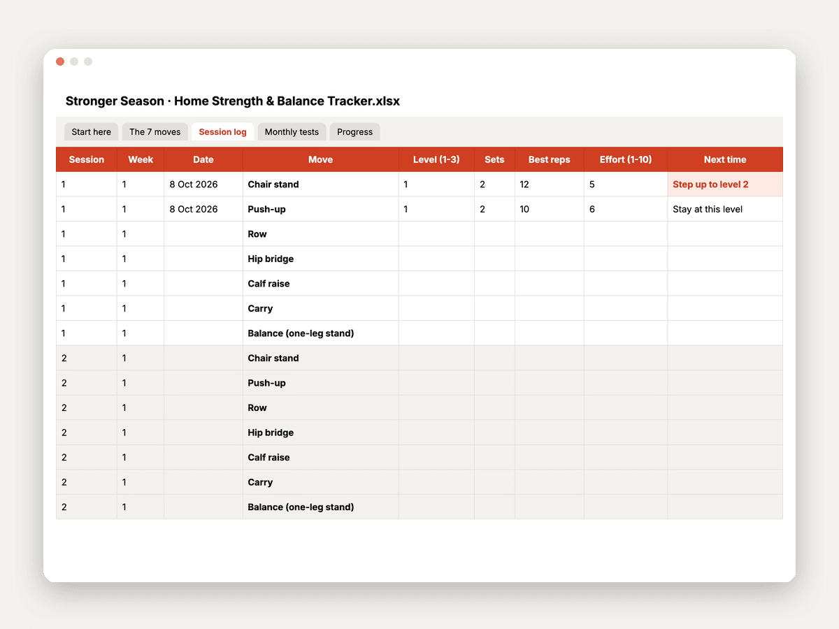 Preview of Home Strength & Balance Tracker